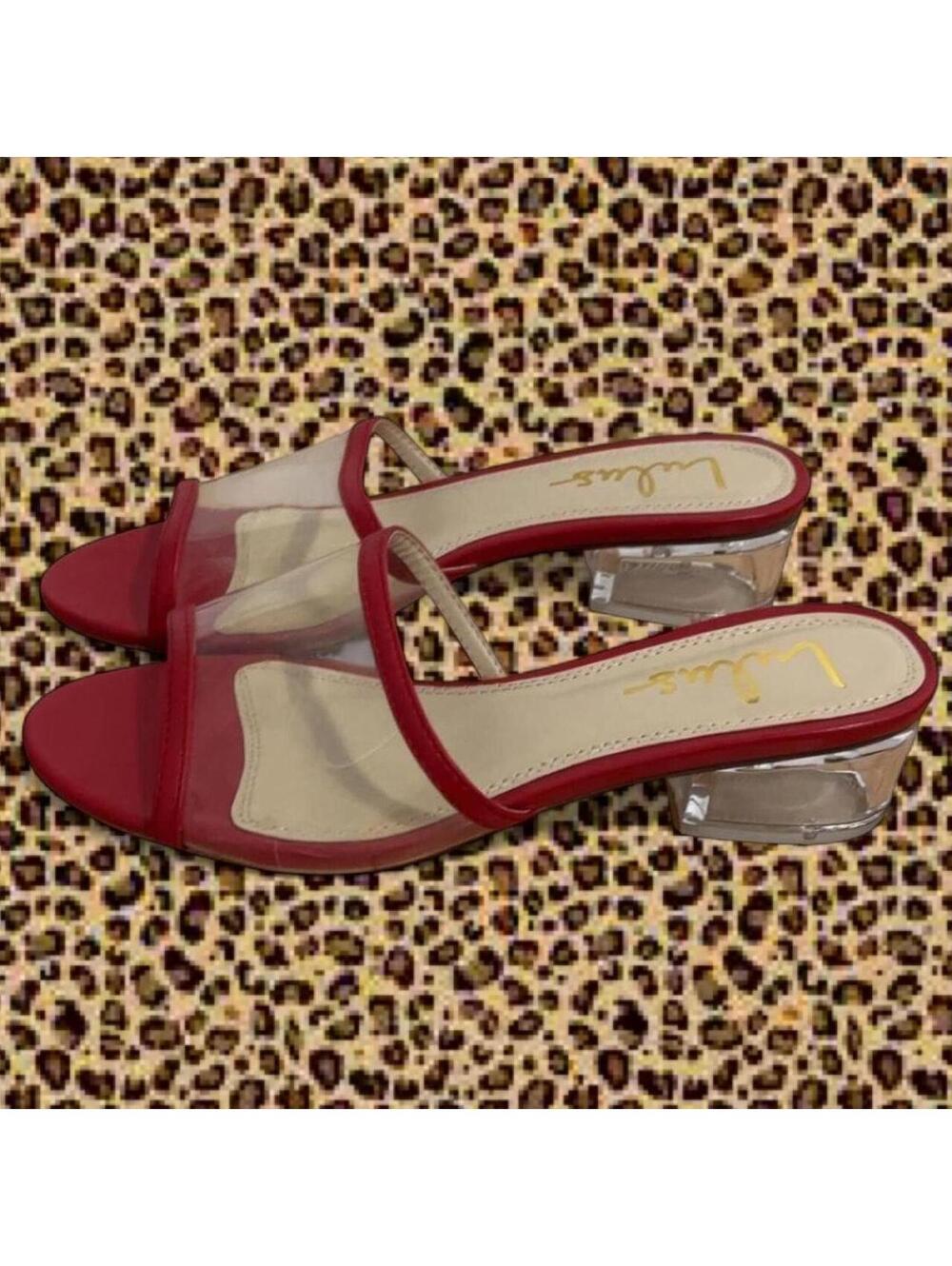 Lulus Jae Red Clear Vinyl Lucite Block Heel Mules 8.5